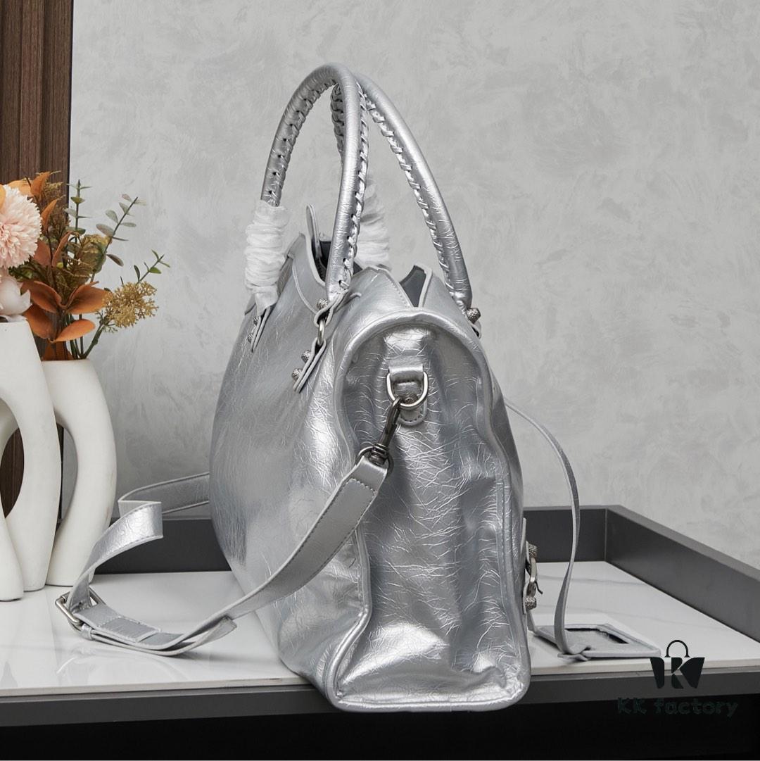 Large Silver Buckle Balenciaga Motorcycle Bag with Box - Gaint City Series