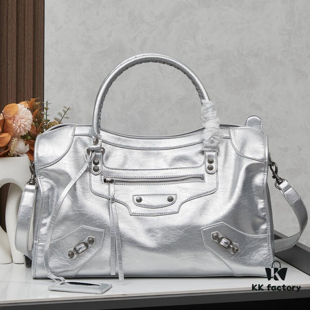 Large Silver Buckle Balenciaga Motorcycle Bag with Box - Gaint City Series