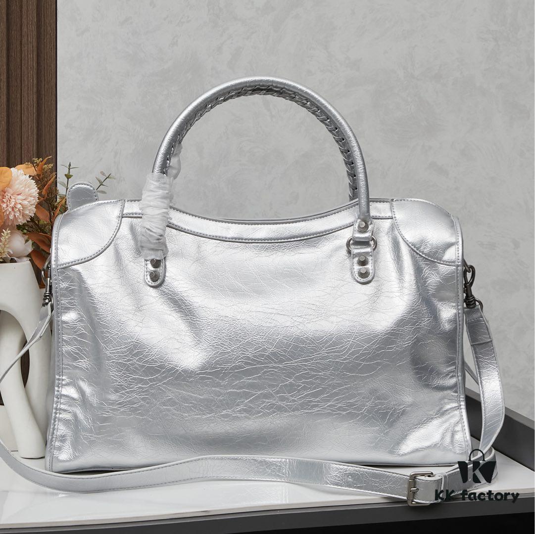 Large Silver Buckle Balenciaga Motorcycle Bag with Box - Gaint City Series