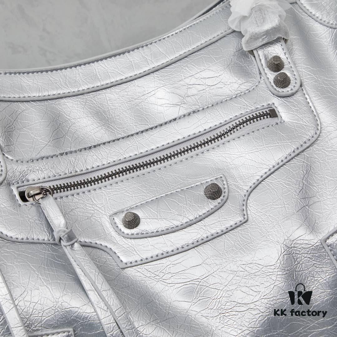 Large Silver Buckle Balenciaga Motorcycle Bag with Box - Gaint City Series