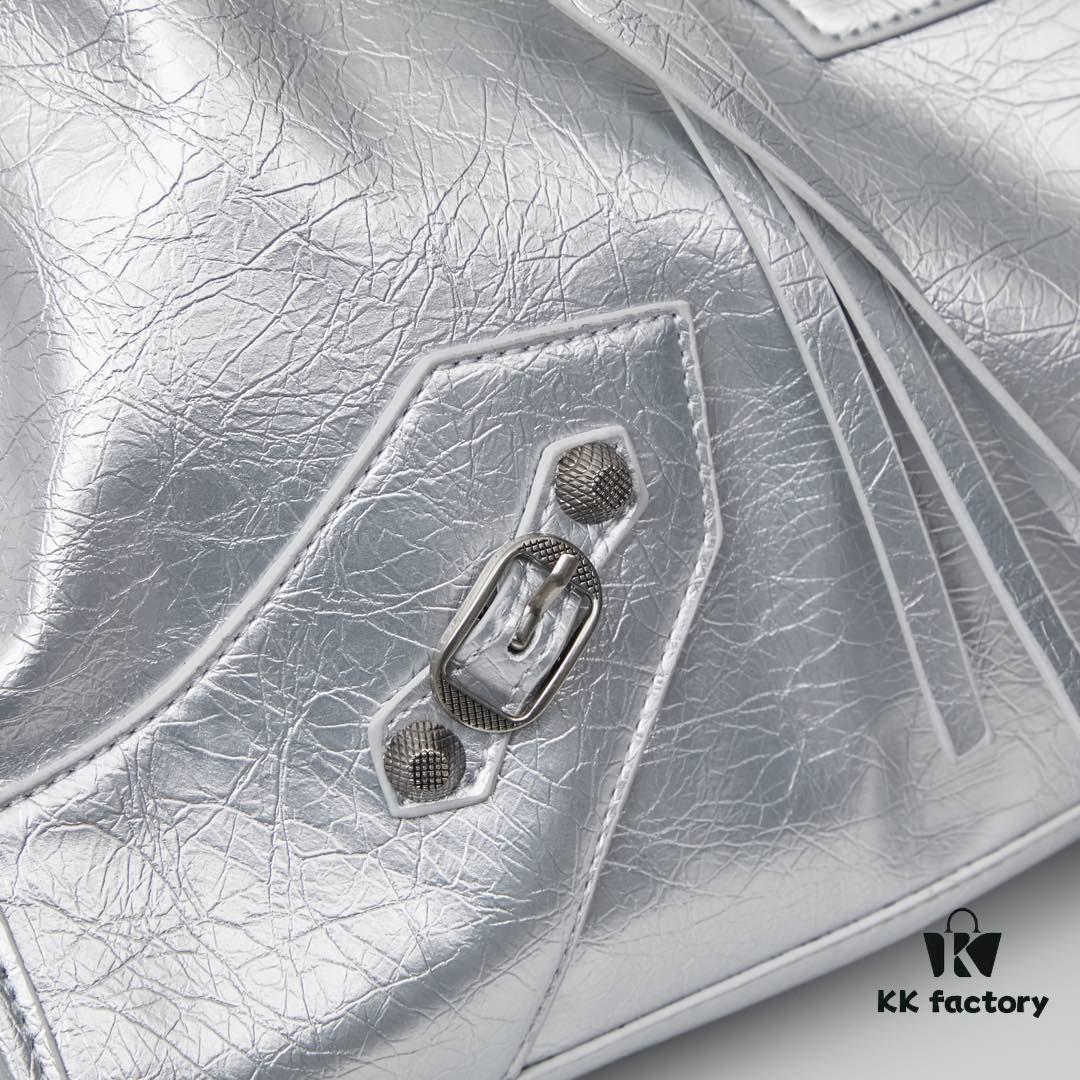 Large Silver Buckle Balenciaga Motorcycle Bag with Box - Gaint City Series