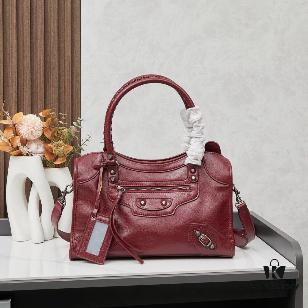 Balenciaga Motorcycle Bag in Medium Size with Silver Buckle, Includes Box