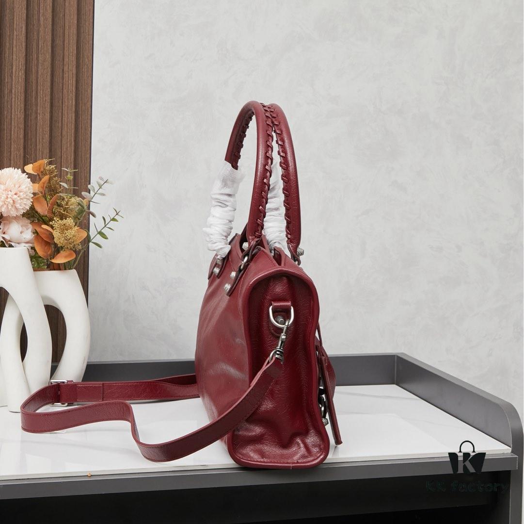 Balenciaga Motorcycle Bag in Medium Size with Silver Buckle, Includes Box