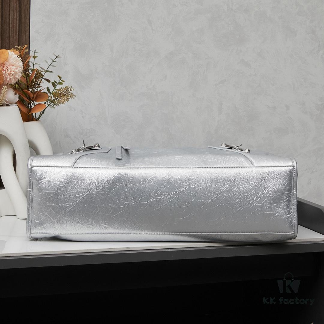 Large Silver Buckle Balenciaga Motorcycle Bag with Box - Gaint City Series