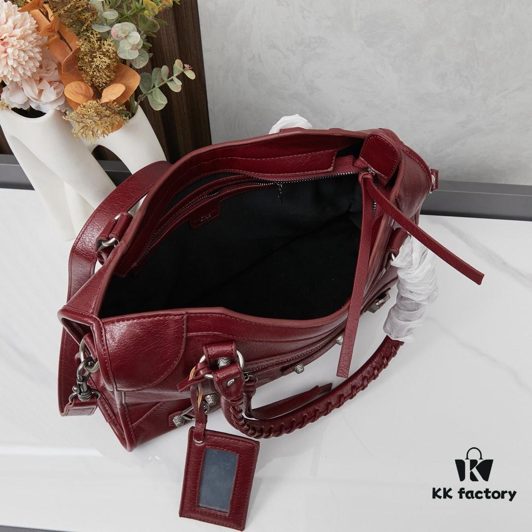 Balenciaga Motorcycle Bag in Medium Size with Silver Buckle, Includes Box