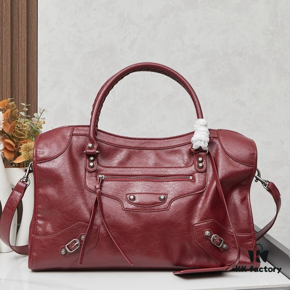 Large Silver Buckle Balenciaga Motorcycle Bag with Box