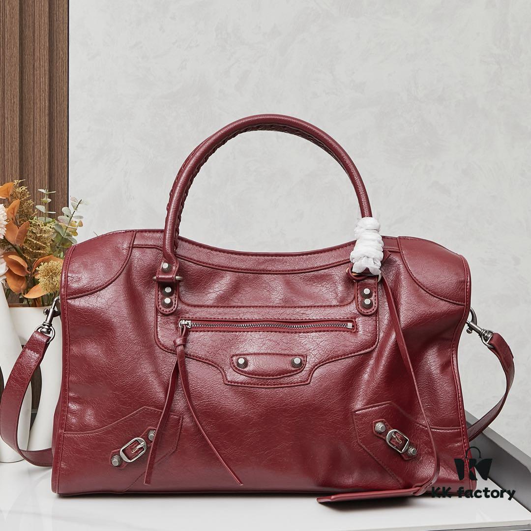 Large Silver Buckle Balenciaga Motorcycle Bag with Box