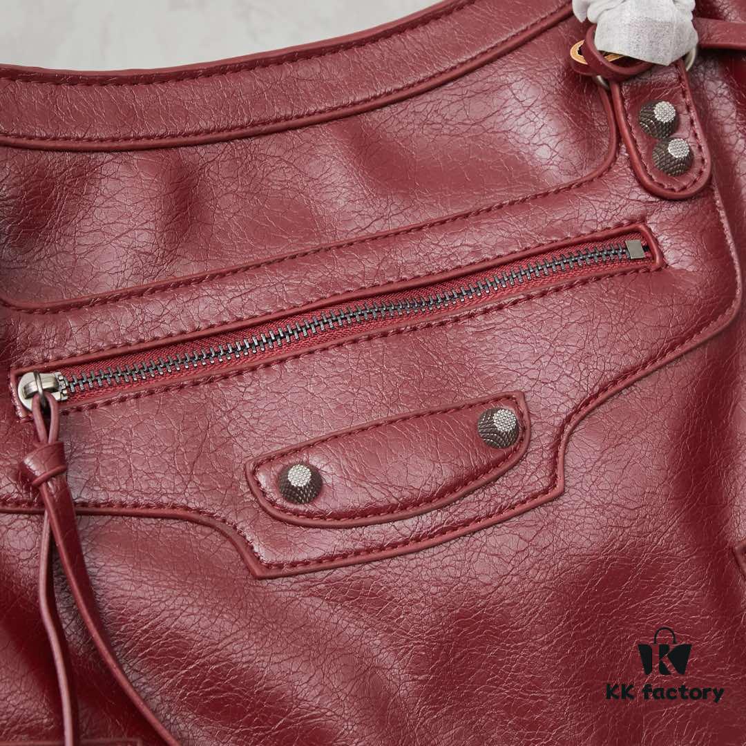 Large Silver Buckle Balenciaga Motorcycle Bag with Box