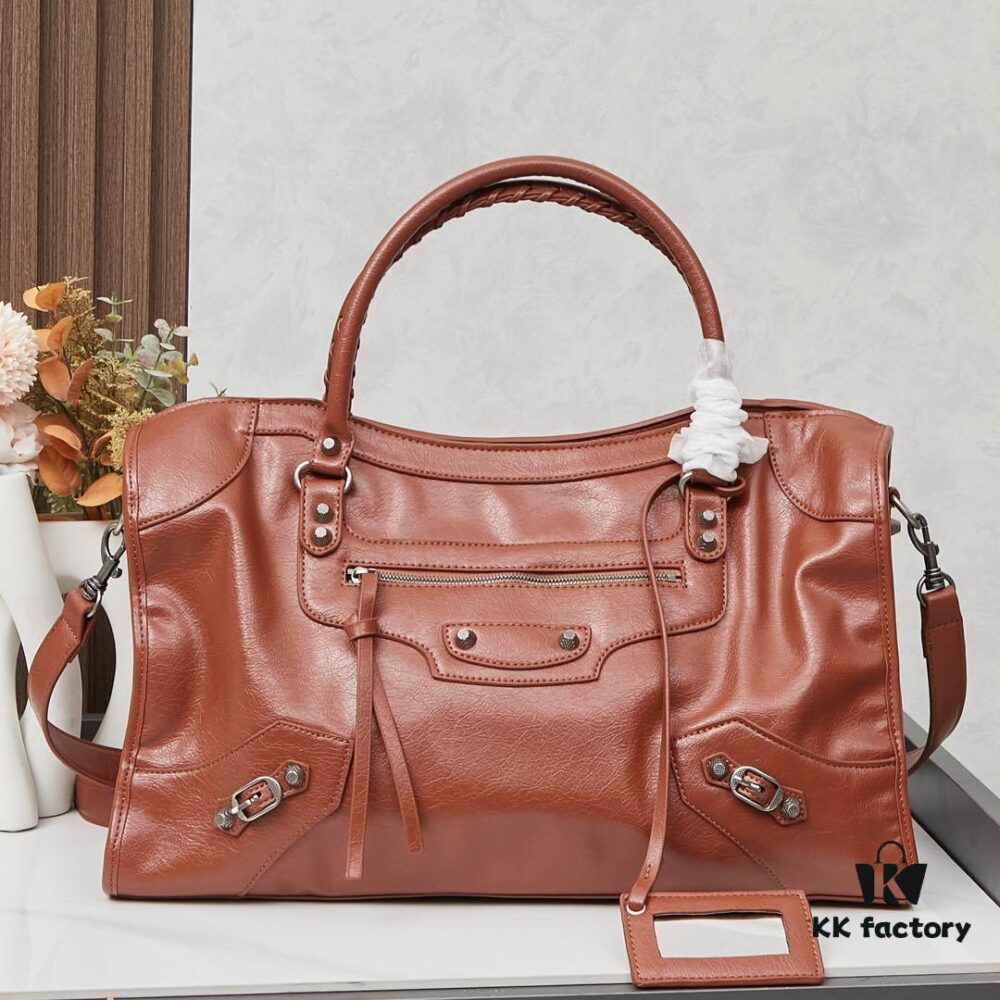 Large Silver Buckle Balenciaga Motorcycle Bag with Box