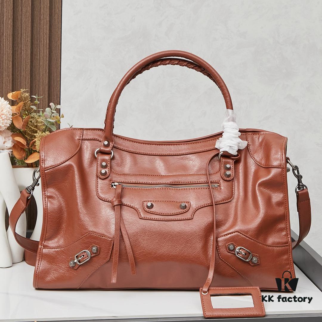 Large Silver Buckle Balenciaga Motorcycle Bag with Box