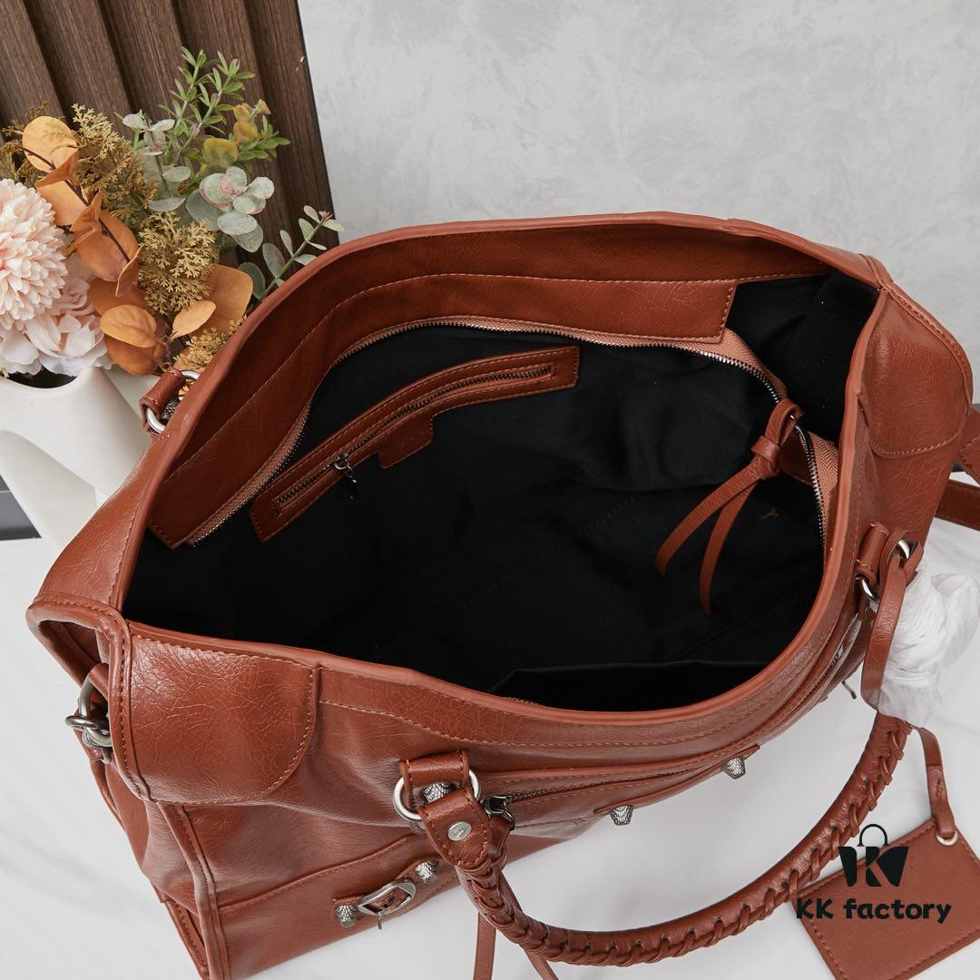 Large Silver Buckle Balenciaga Motorcycle Bag with Box