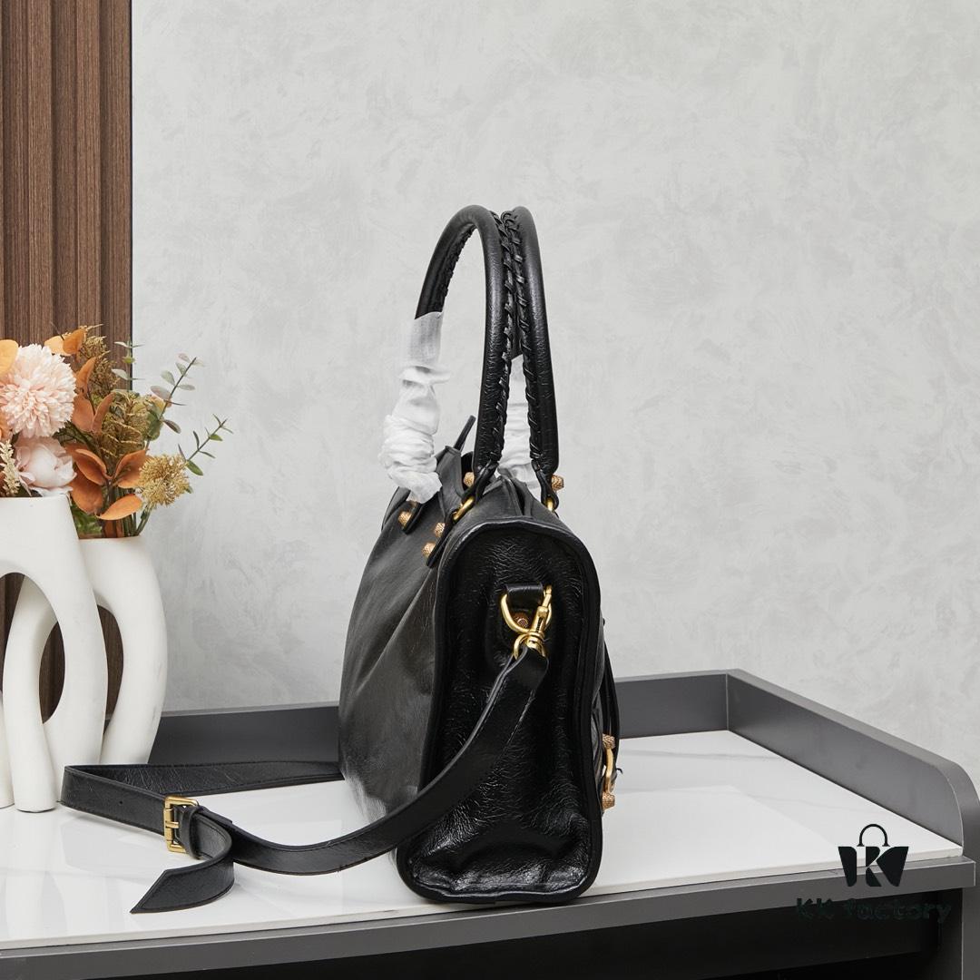 Balenciaga Motorcycle Bag in Medium Size with Gold Buckle, Includes Box