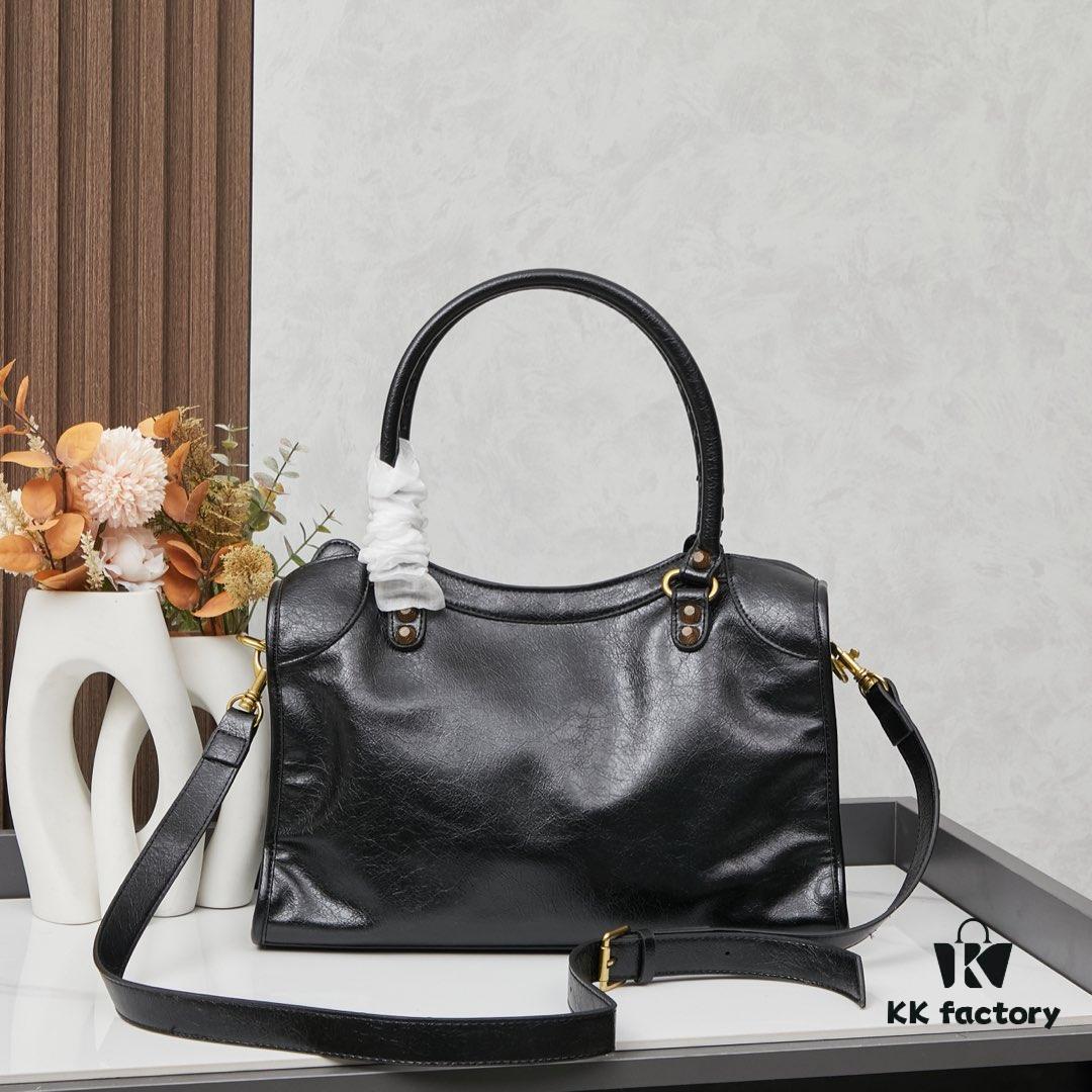 Balenciaga Motorcycle Bag in Medium Size with Gold Buckle, Includes Box