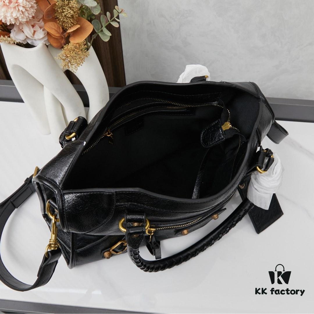 Balenciaga Motorcycle Bag in Medium Size with Gold Buckle, Includes Box