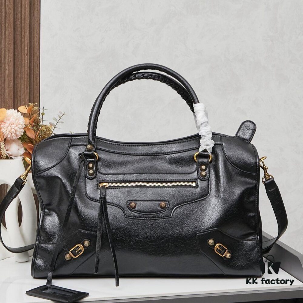 Large Gilded Button Balenciaga Motorcycle Bag with Box