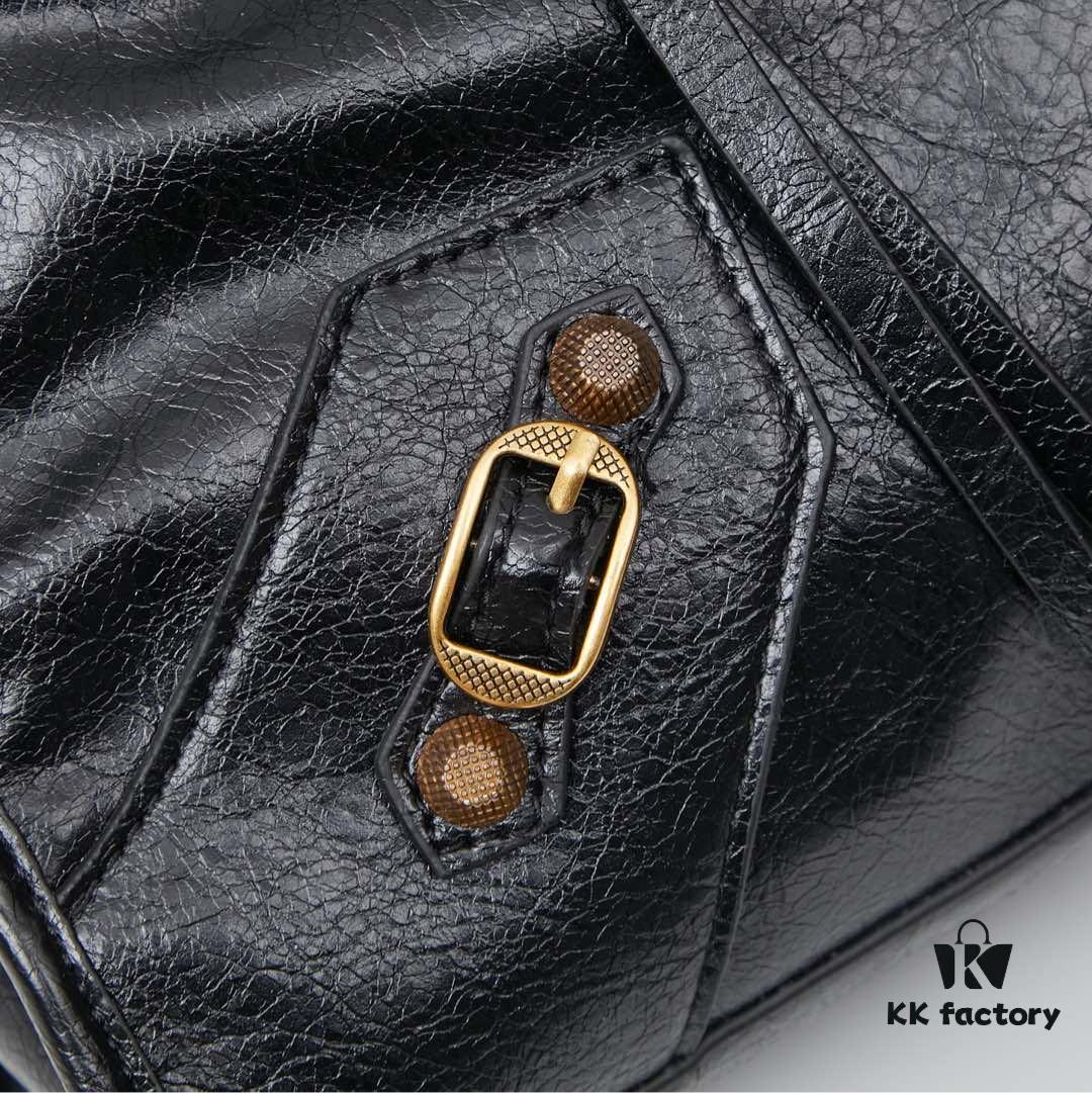 Balenciaga Motorcycle Bag in Medium Size with Gold Buckle, Includes Box