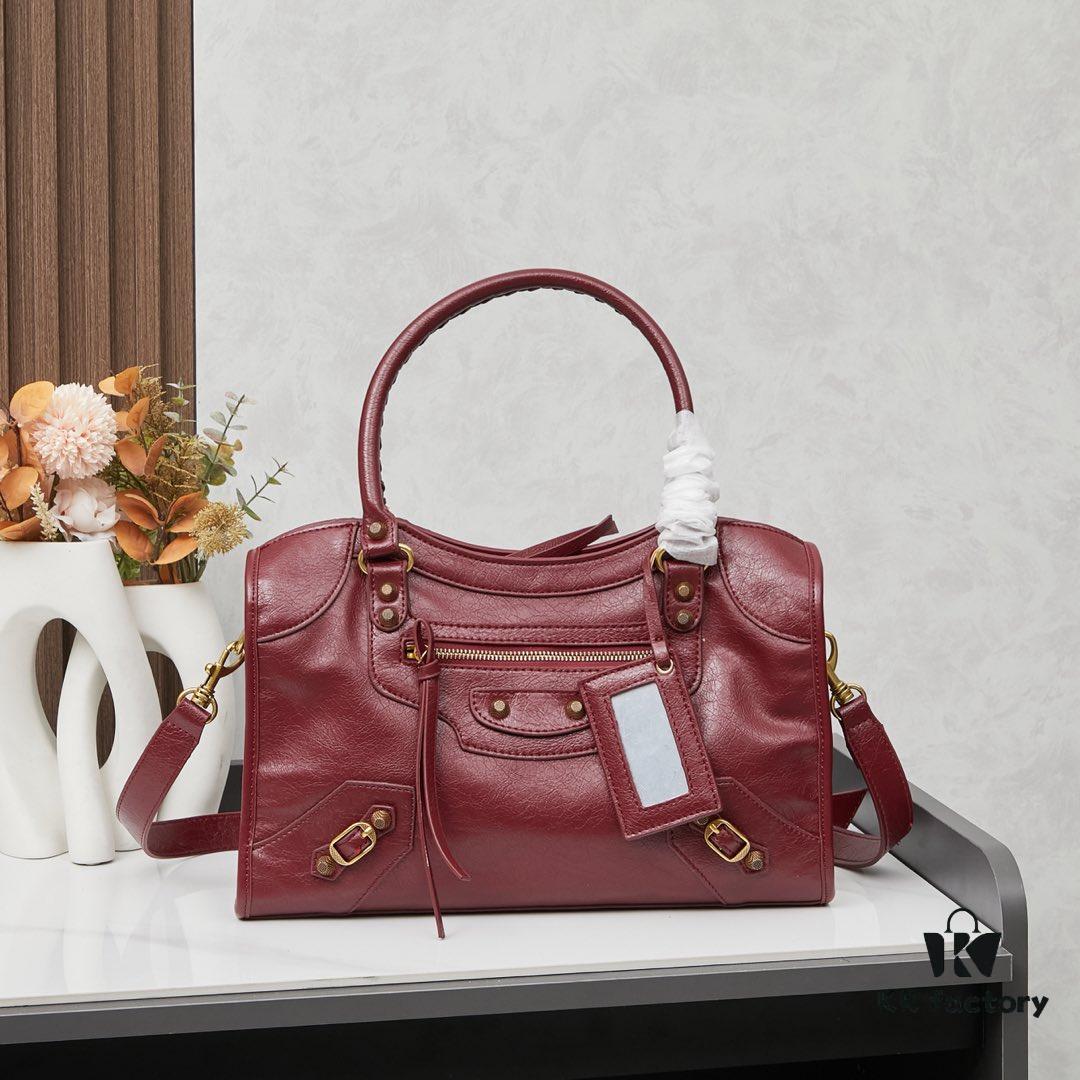 Balenciaga Motorcycle Bag in Medium Size with Gold Buckle and Box