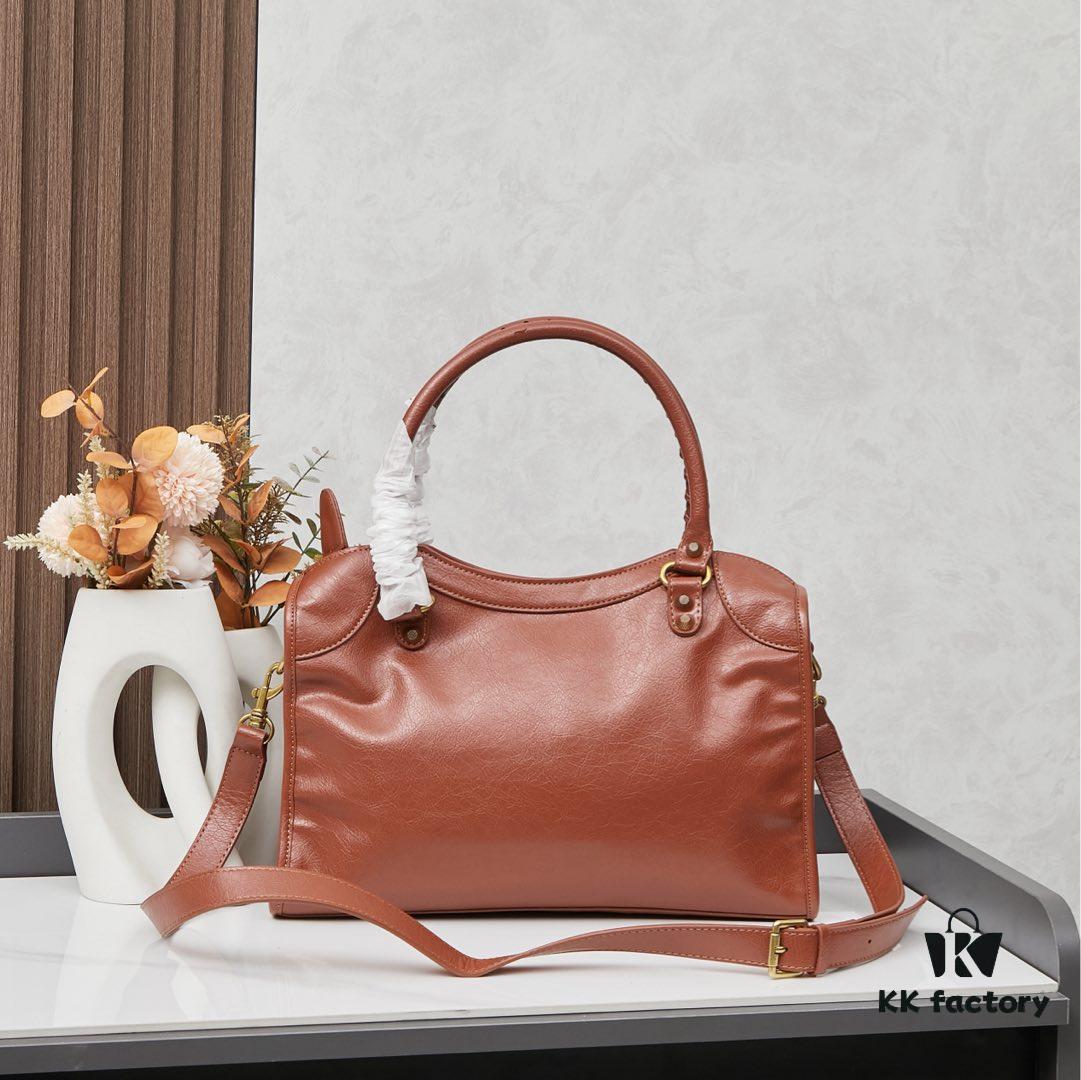 Balenciaga Motorcycle Bag in Medium Size with Gold Buckle, Includes Box