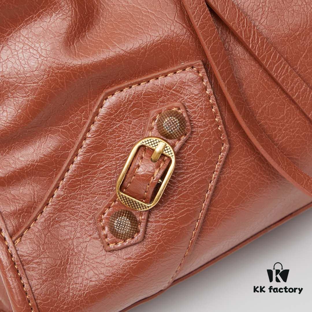 Balenciaga Motorcycle Bag in Medium Size with Gold Buckle, Includes Box