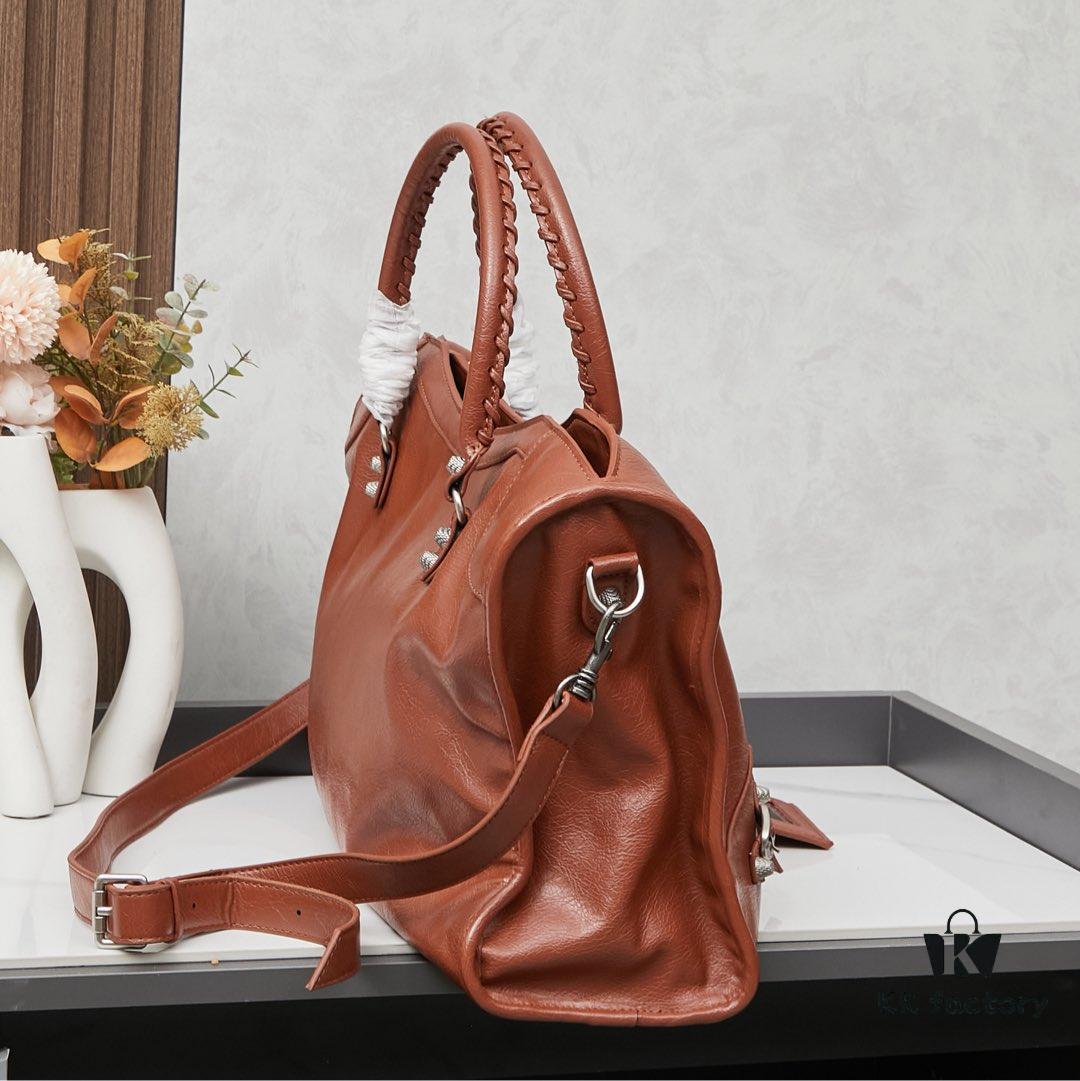 Large Silver Buckle Balenciaga Motorcycle Bag with Box