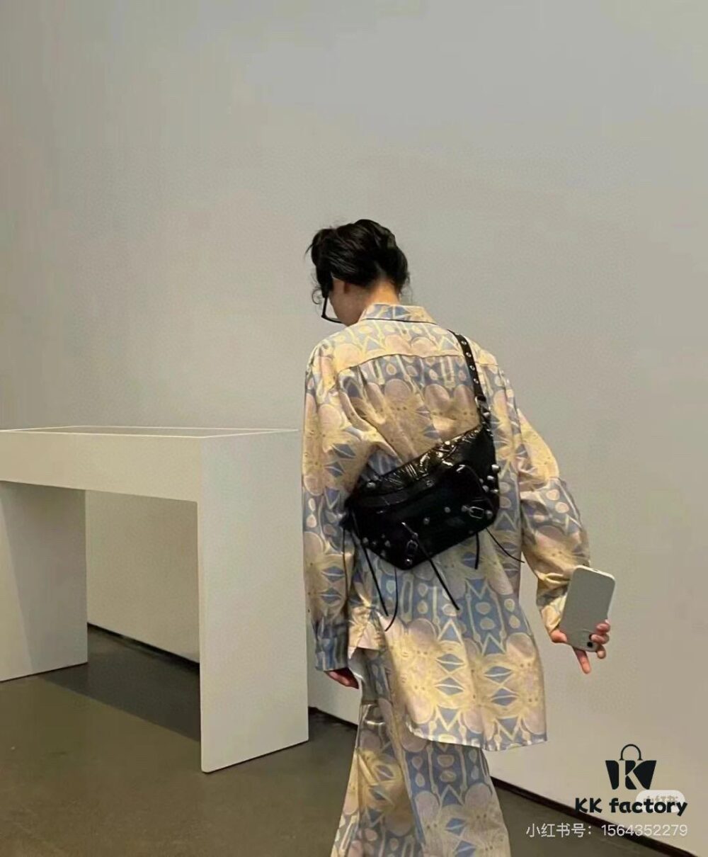 Balenciaga LE CAGOLE MEDIUM BUM BAG IN BLACK TEXTURED LAMB LEATHER