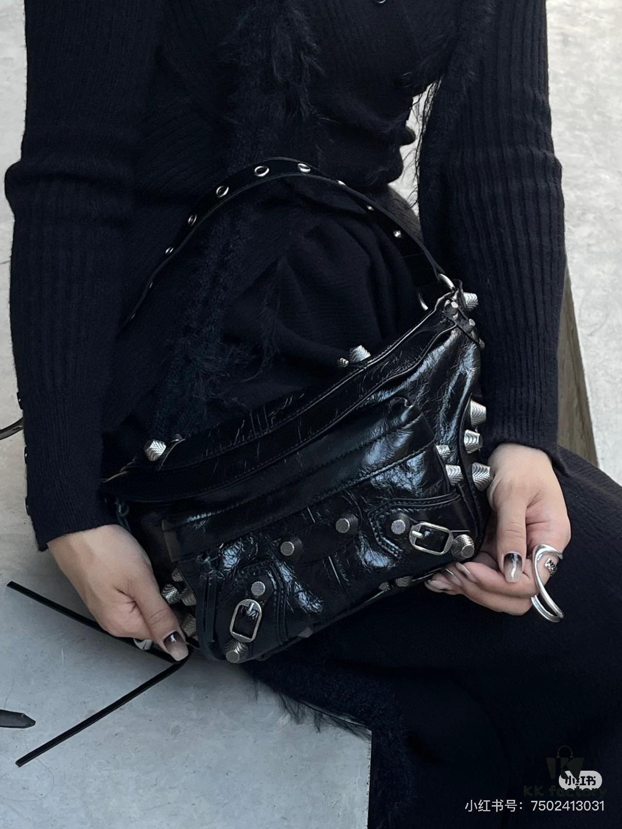 Balenciaga LE CAGOLE MEDIUM BUM BAG IN BLACK TEXTURED LAMB LEATHER