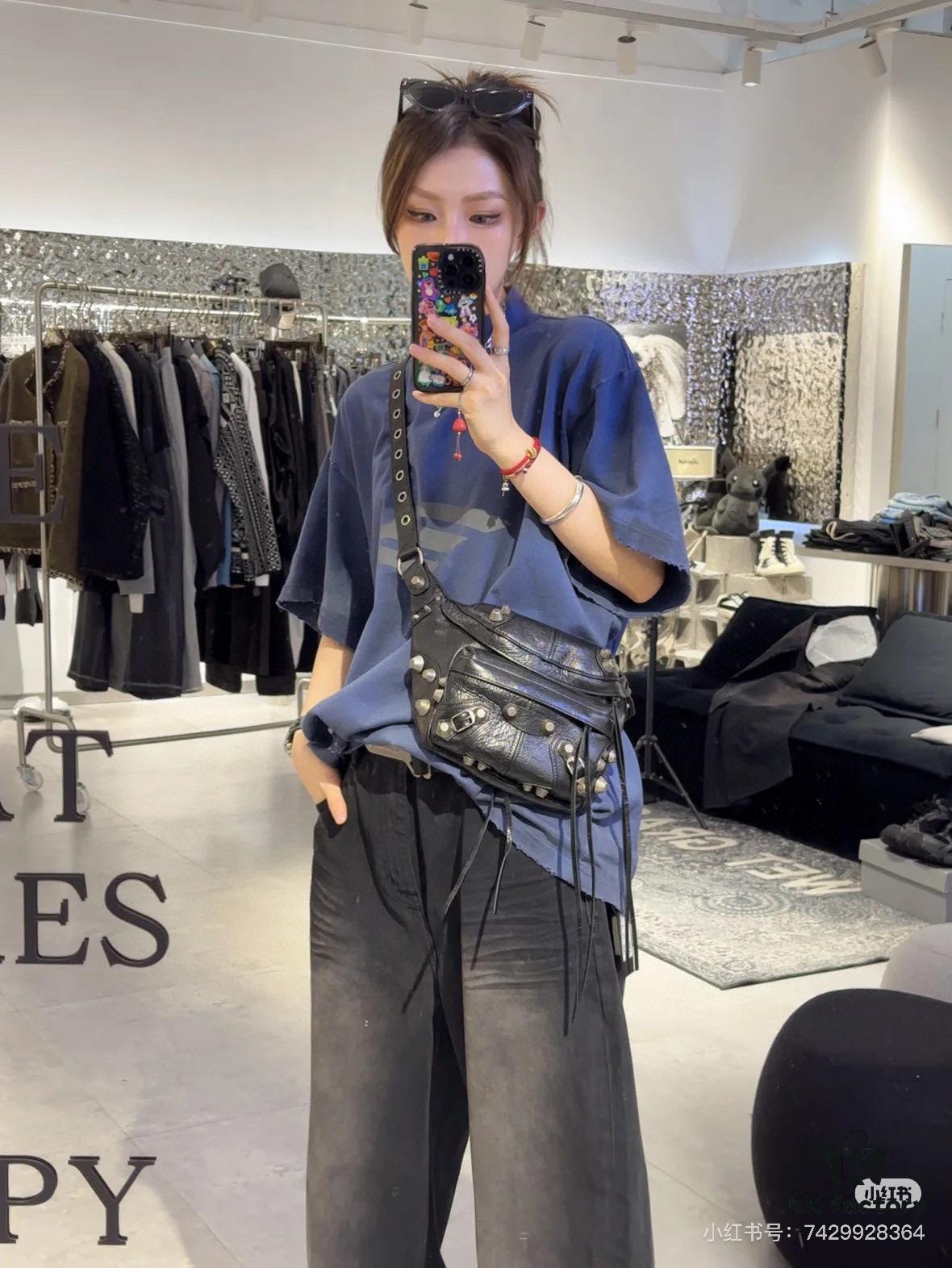 Balenciaga LE CAGOLE MEDIUM BUM BAG IN BLACK TEXTURED LAMB LEATHER