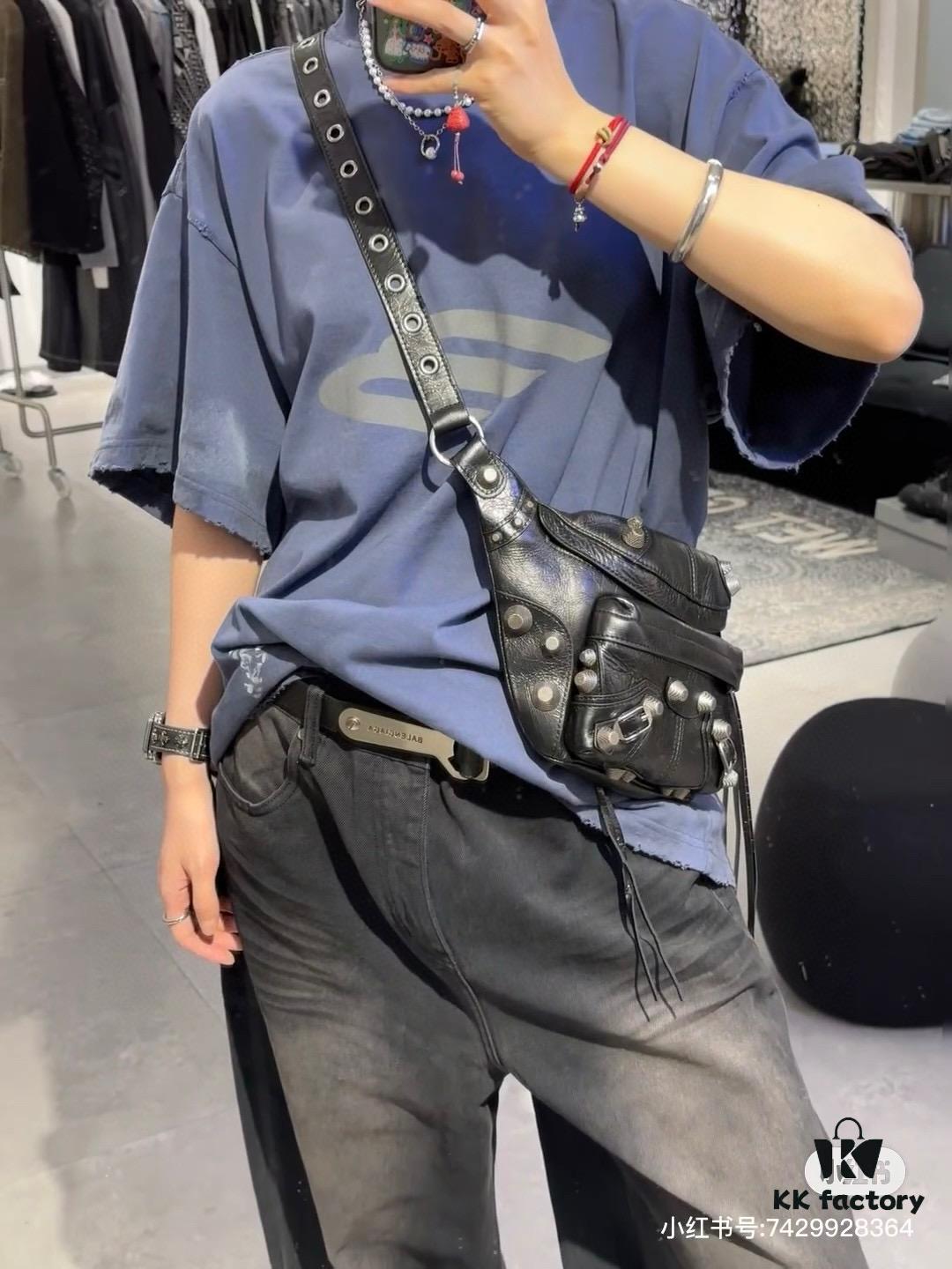 Balenciaga LE CAGOLE MEDIUM BUM BAG IN BLACK TEXTURED LAMB LEATHER