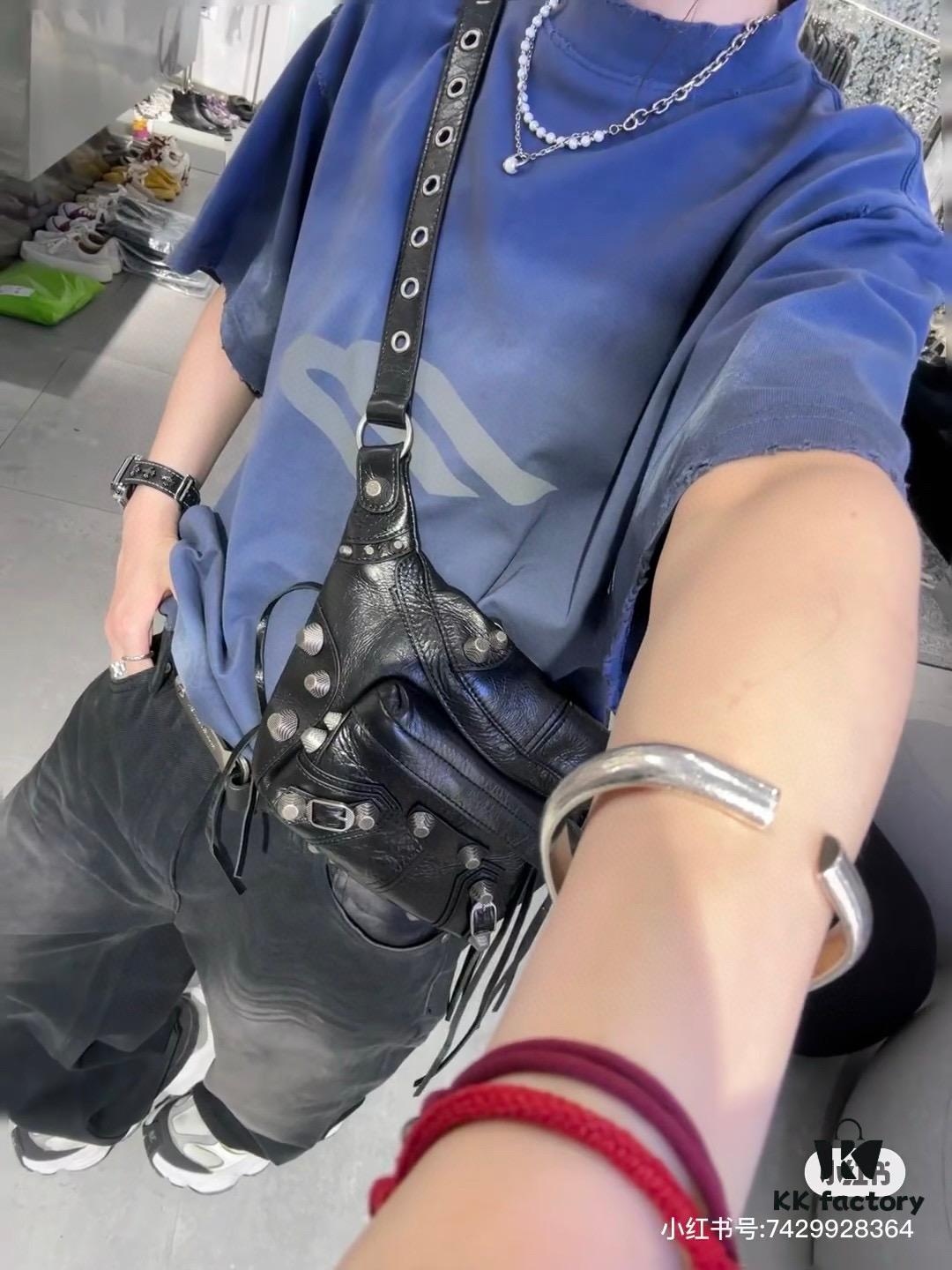 Balenciaga LE CAGOLE MEDIUM BUM BAG IN BLACK TEXTURED LAMB LEATHER