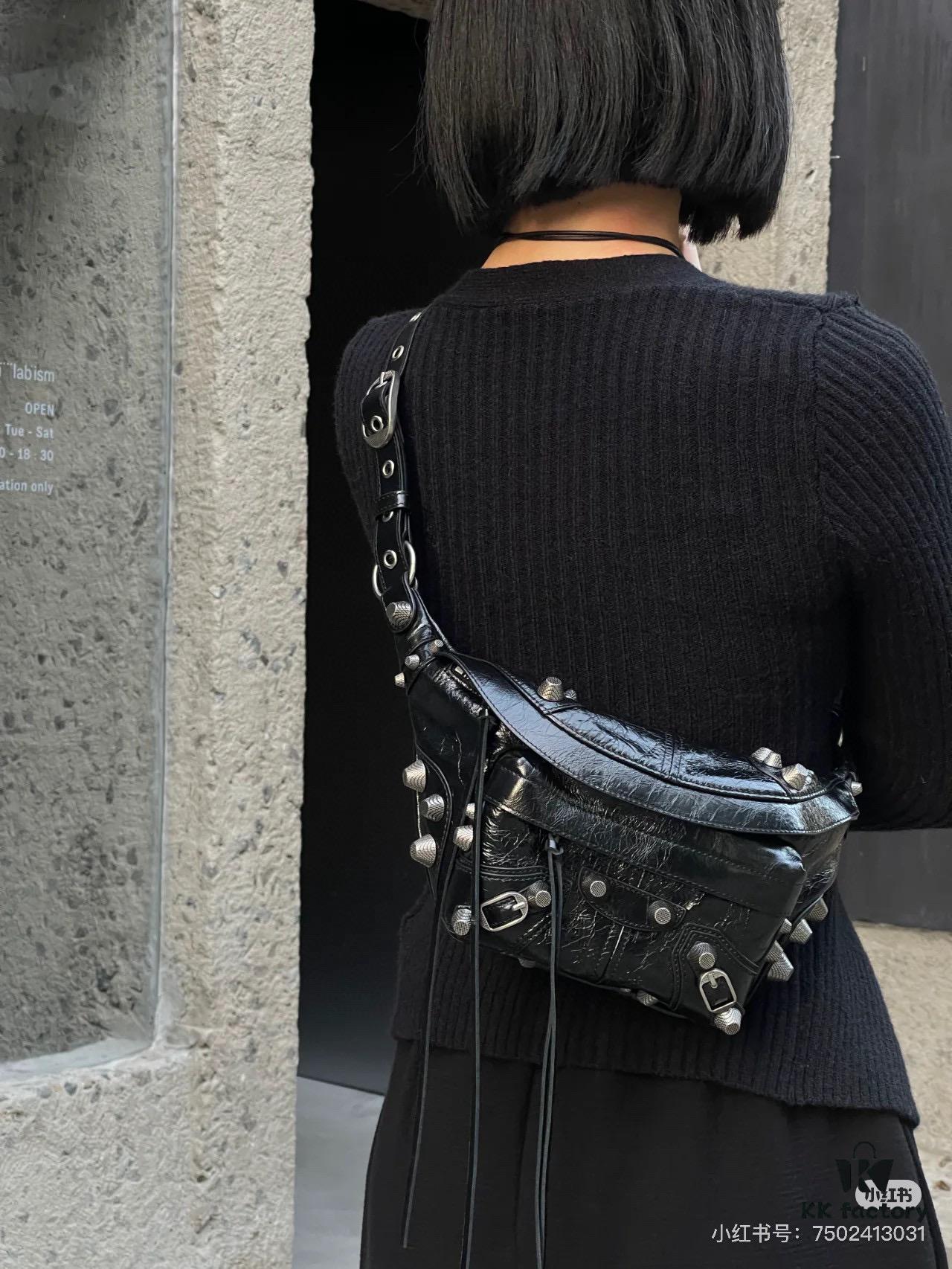 Balenciaga LE CAGOLE MEDIUM BUM BAG IN BLACK TEXTURED LAMB LEATHER