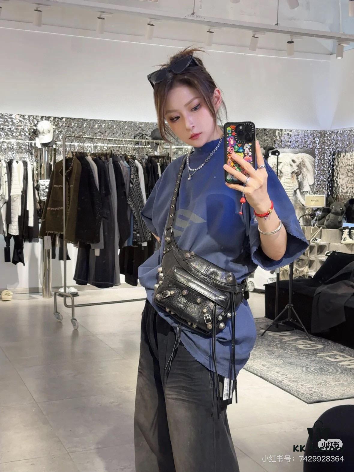 Balenciaga LE CAGOLE MEDIUM BUM BAG IN BLACK TEXTURED LAMB LEATHER