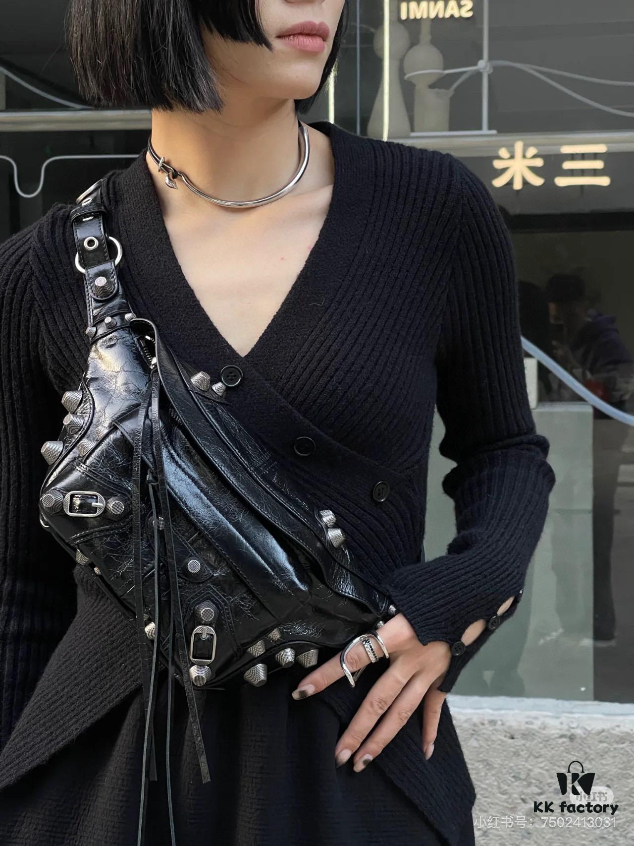 Balenciaga LE CAGOLE MEDIUM BUM BAG IN BLACK TEXTURED LAMB LEATHER