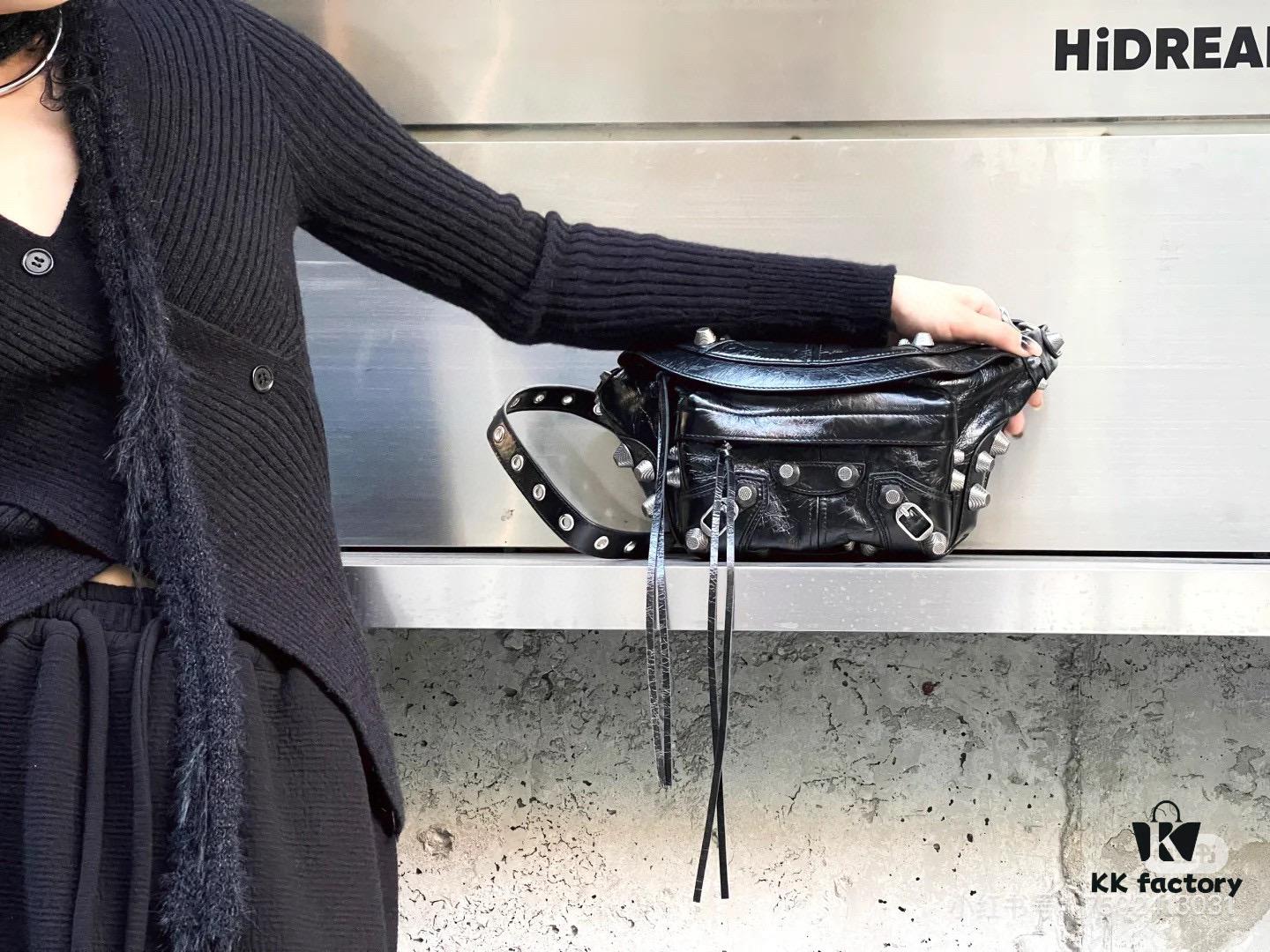 Balenciaga LE CAGOLE MEDIUM BUM BAG IN BLACK TEXTURED LAMB LEATHER