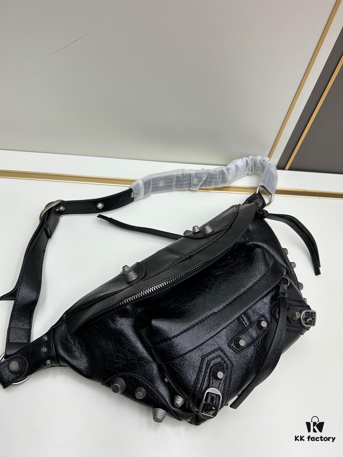 Balenciaga LE CAGOLE ||| LE CAGOLE MEN Medium Waist Bag in Black Fine-Grain Lambskin