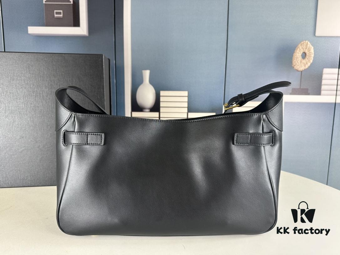 New Balenciaga Winter 24 Collection Re-see Shoulder Bucket Bag, Full-Grain Leather, Minimalist Luxury Design, Upcycled Motorcycle Glove Handbag with Keychain Closure, Effortlessly Chic Look