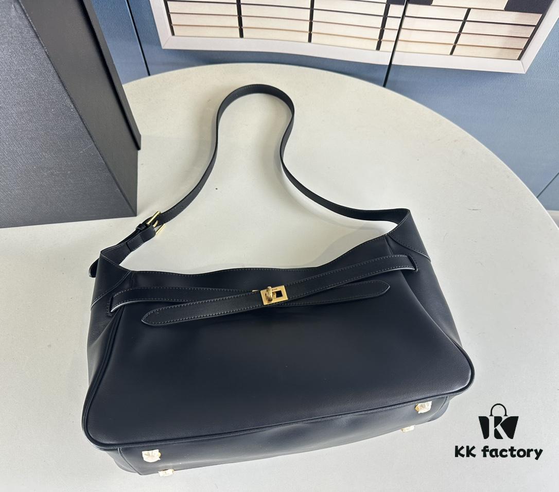 New Balenciaga Winter 24 Collection Re-see Shoulder Bucket Bag, Full-Grain Leather, Minimalist Luxury Design, Upcycled Motorcycle Glove Handbag with Keychain Closure, Effortlessly Chic Look