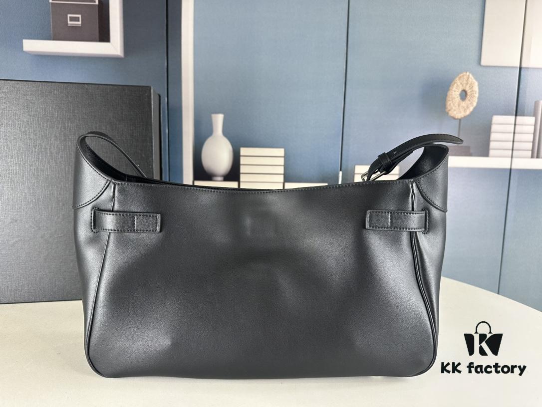 New BALENCIAGA Winter 24 Collection Re-See Shoulder Bucket Bag, Full-Grain Leather, Minimalist Luxury Design, Upcycled Motorbike Glove Clutch with Keychain Closure, Effortlessly Chic Look