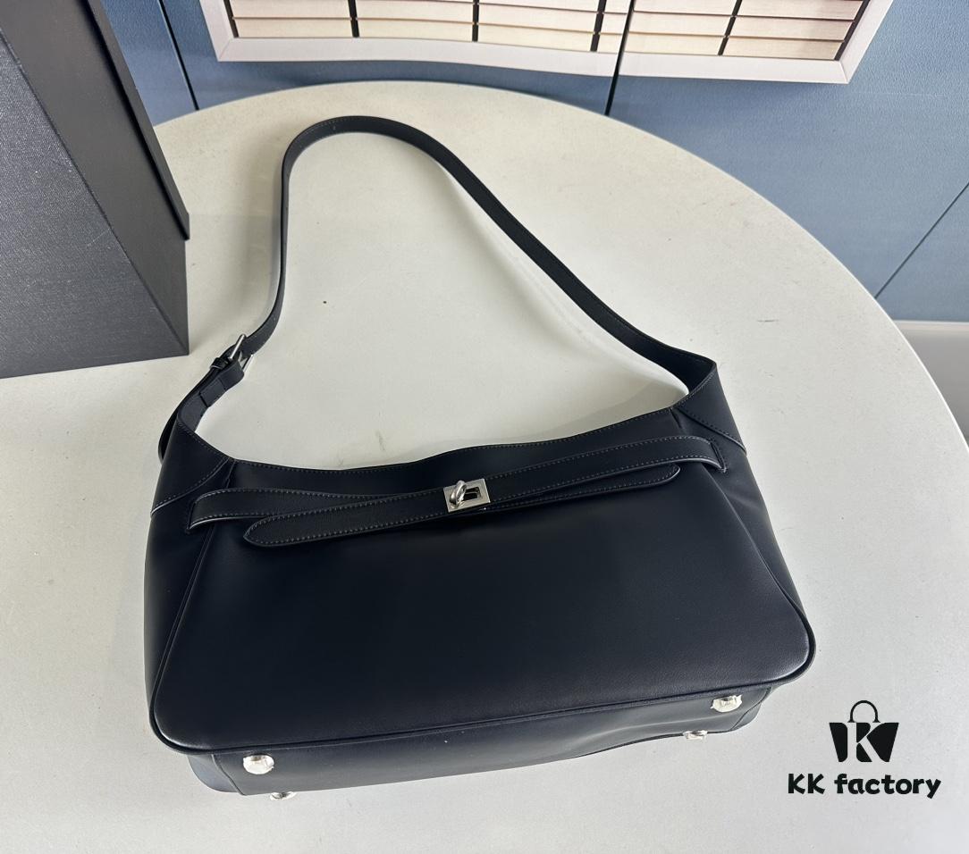 New BALENCIAGA Winter 24 Collection Re-See Shoulder Bucket Bag, Full-Grain Leather, Minimalist Luxury Design, Upcycled Motorbike Glove Clutch with Keychain Closure, Effortlessly Chic Look