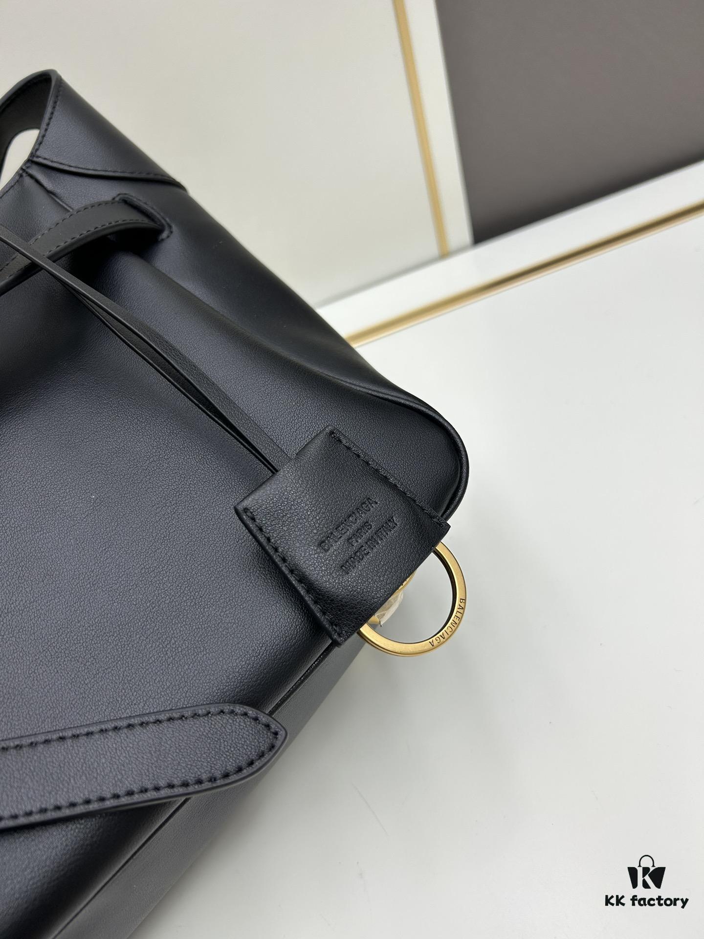 New BALENCIAGA Winter 24 Collection Re-See Shoulder Bucket Bag, Full-Grain Leather, Minimalist Luxury Design, Upcycled Motorbike Glove Handbag with Keyring Closure, Elegant and Edgy Style