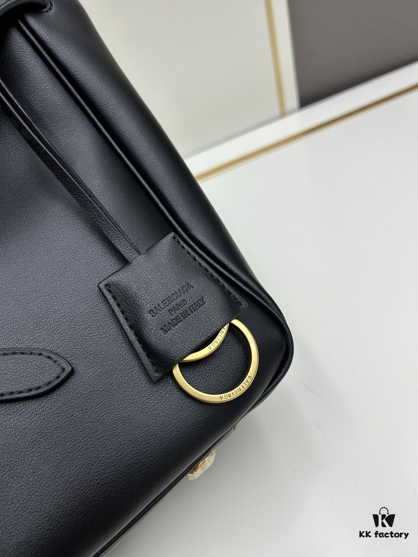 New Balenciaga Winter 24 Collection Re-see Handbag, Shoulder Bucket Bag in Full-Grain Leather, Minimalist Luxury Design Upcycled from Motorcycle Gloves with Keychain Closure, Effortlessly Chic Oversized Look