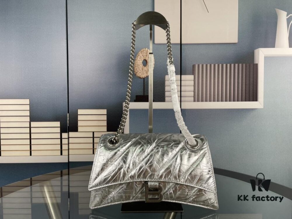 Balenciaga New Arrival Small Chain Hourglass Bag, Smooth Calfskin Leather, Waxed Leather