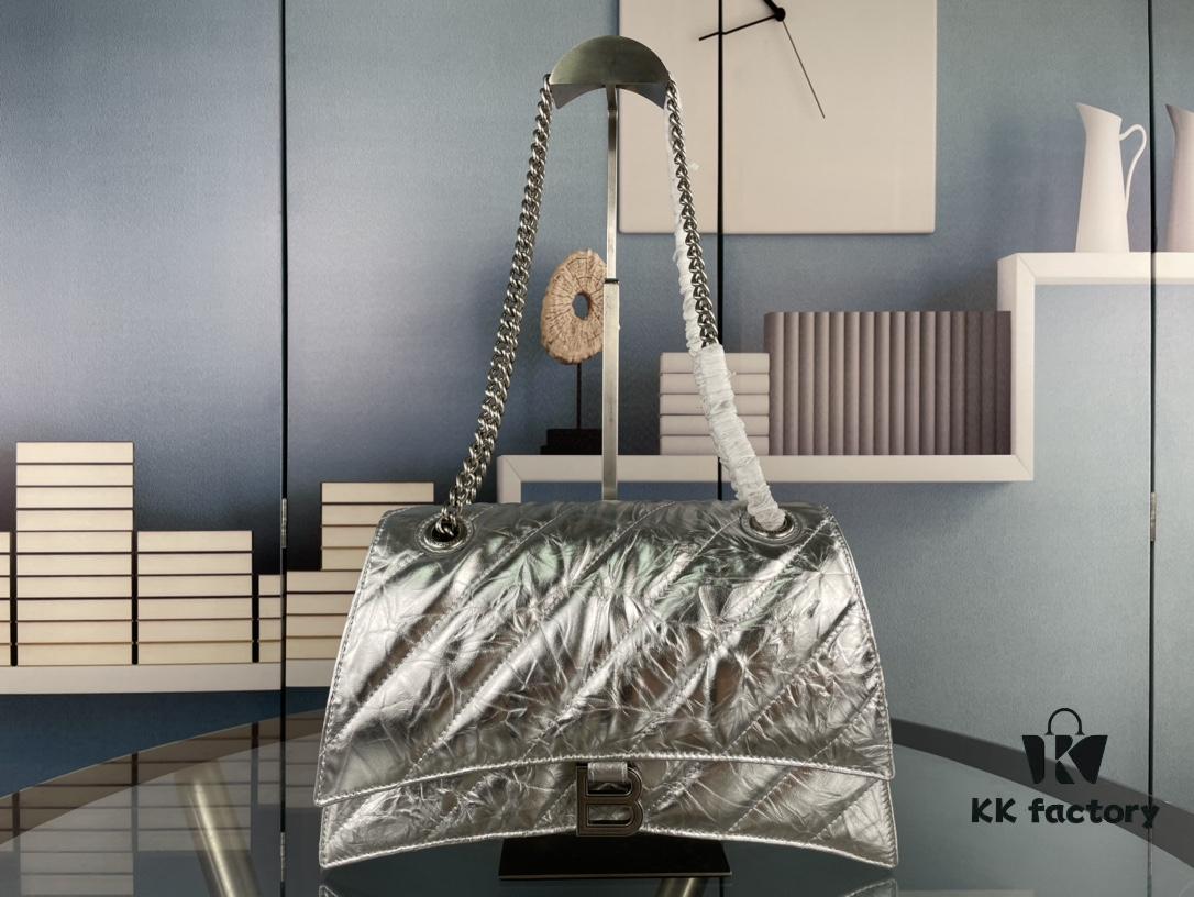 Balenciaga New Arrival Large Chain Hourglass Bag, Smooth Calfskin and Waxed Leather