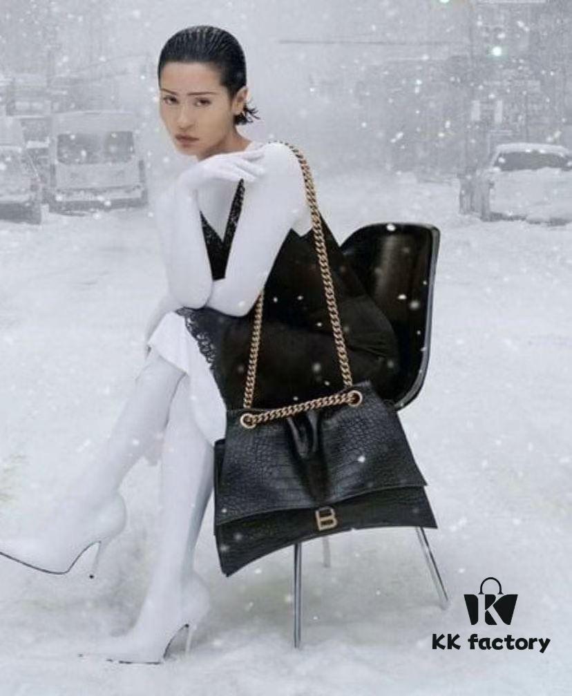 Balenciaga New Arrival Large Chain Hourglass Bag, Crocodile Texture, Cracked Grain Calfskin, Waxed Leather