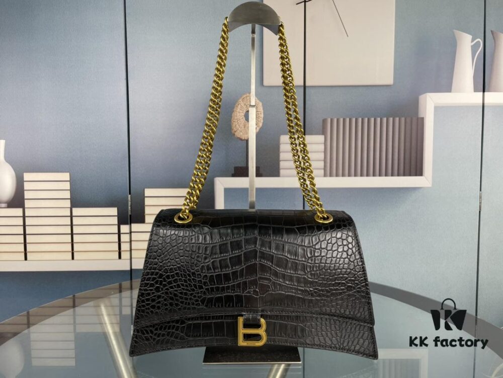 Balenciaga New Arrival Large and Small 230 Chain Hourglass Bag, Crocodile Texture, Cracked Calfskin Leather, Waxed Leather