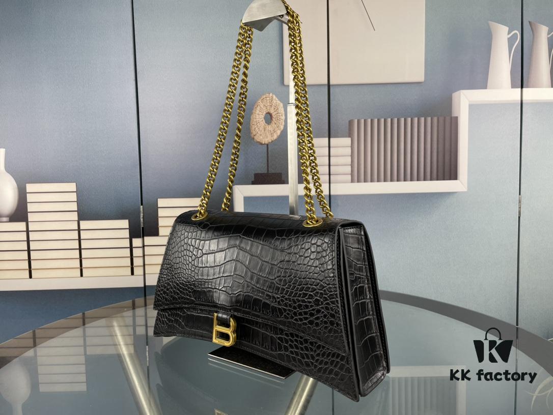 Balenciaga New Arrival Large and Small 230 Chain Hourglass Bag, Crocodile Texture, Cracked Calfskin Leather, Waxed Leather