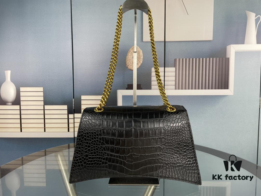 Balenciaga New Arrival Large and Small 230 Chain Hourglass Bag, Crocodile Texture, Cracked Calfskin Leather, Waxed Leather