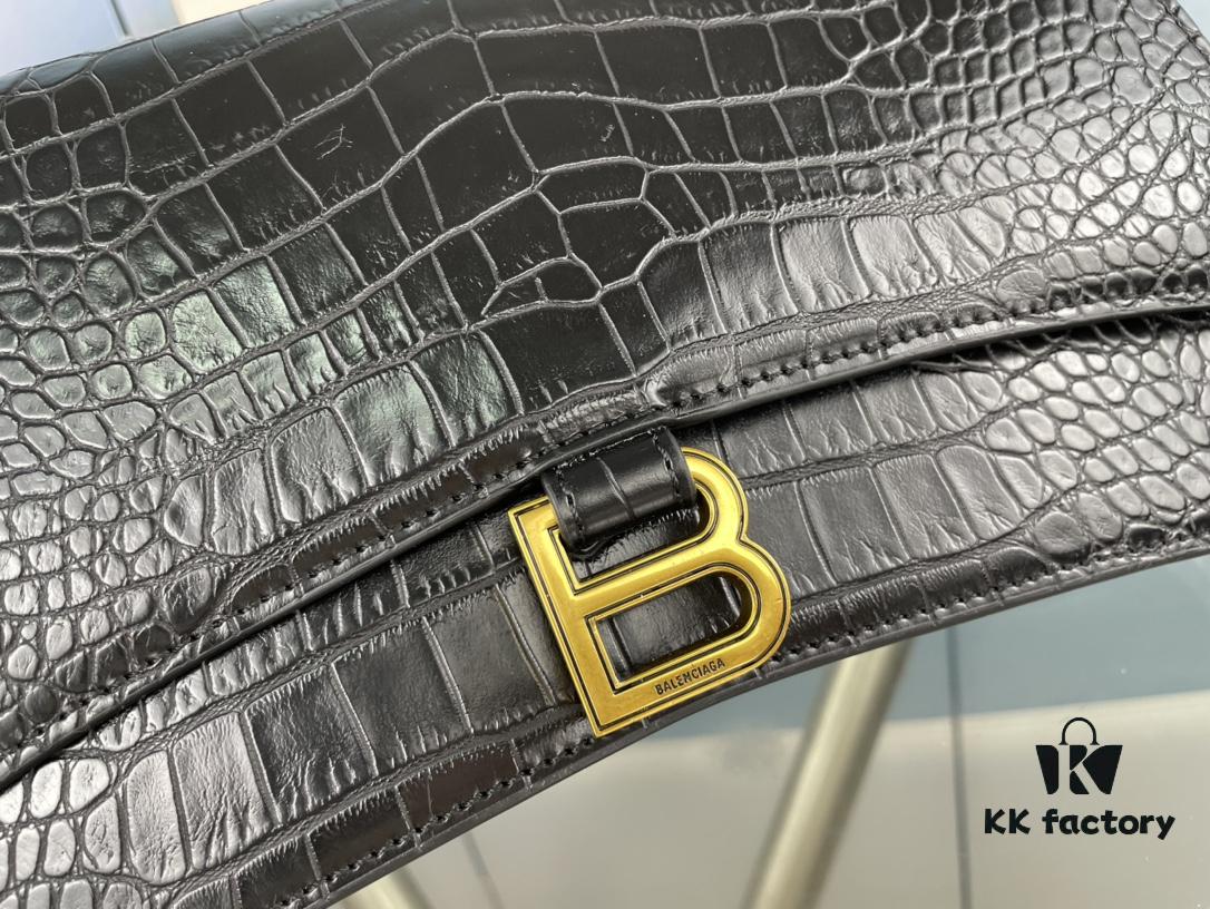 Balenciaga New Arrival Large and Small 230 Chain Hourglass Bag, Crocodile Texture, Cracked Calfskin Leather, Waxed Leather