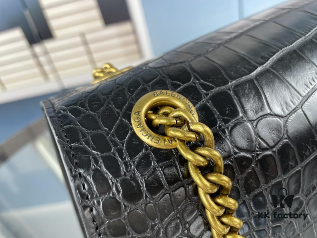 Balenciaga New Arrival Large and Small 230 Chain Hourglass Bag, Crocodile Texture, Cracked Calfskin Leather, Waxed Leather
