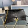 Balenciaga New Arrival Large and Small 230 Chain Hourglass Bag, Crocodile Texture, Cracked Calfskin Leather, Waxed Leather