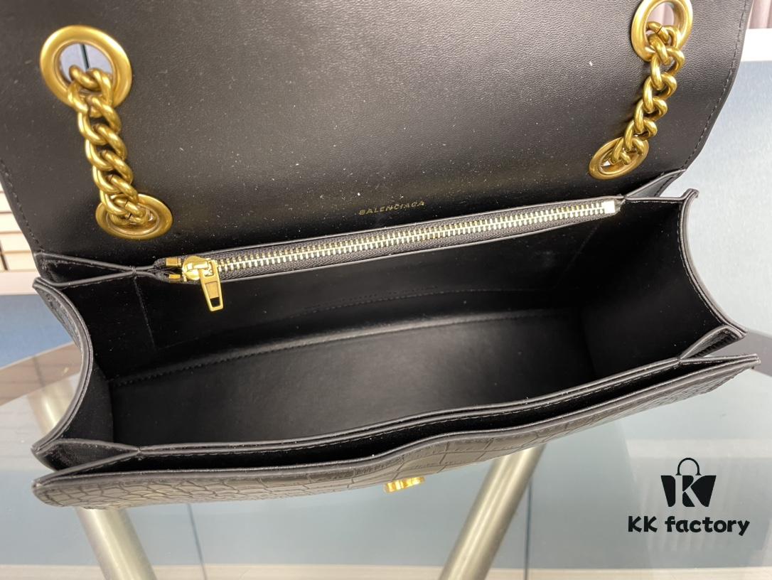 Balenciaga New Arrival Large and Small 230 Chain Hourglass Bag, Crocodile Texture, Cracked Calfskin Leather, Waxed Leather